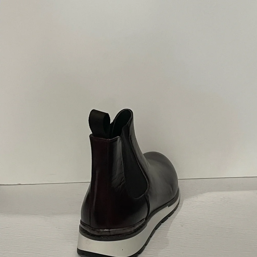 Duca chelsea boot casual sneakers burgundy Atalian leather slip on white sole - Picture 4 of 5